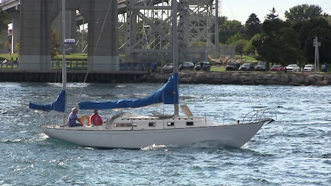NARCISA Sailboat Light Cruise Under Bluewater Bridges In Great Lakes