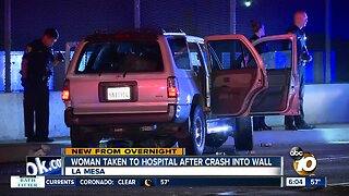 Driver hospitalized after crashing into wall in La Mesa