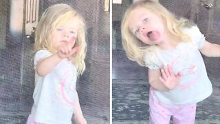 Little Girl Hilariously Licks Screen Door Mesh