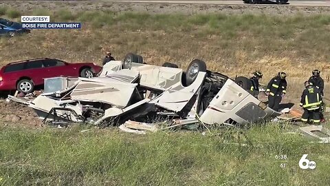 Injuries reported in RV rollover in crash on I-84