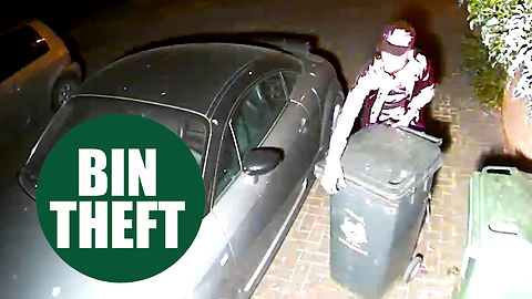 Crook caught on CCTV stealing two WHEELIE BINS