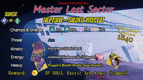 Destiny 2 Master Lost Sector: Neptune - Gilded Precept on my Stasis Hunter 3-13-24