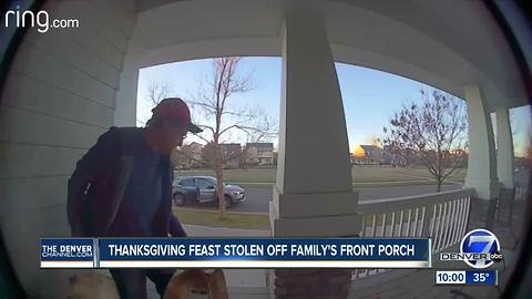 Porch pirate caught on camera stealing Colorado family's Thanksgiving groceries