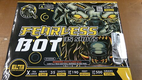 Fearless Bot 35 shot 500g cake by Elite Fireworks under their Pyro Plague Brand