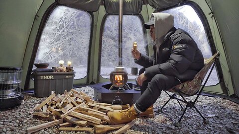 Solo winter camping. The sound of burning firewood that will melt your frozen heart. wood Stove