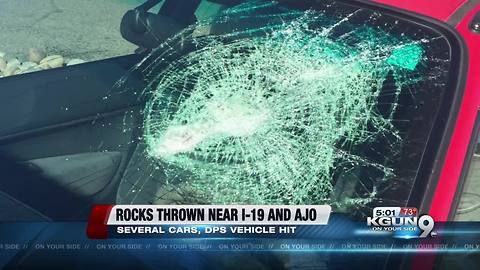 Several cars and DPS vehicle damaged by thrown rocks near Ajo and I-19