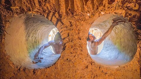 Living In a Modern Secret Tunnel Underground with a Modern Swimming Pool, Jungle Bushcraft Adventure