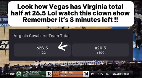 Rigged Virginia Cavaliers first half team total vs Colorado State | 8 minutes without a bucket SMH