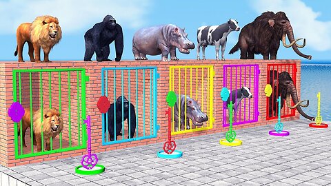 Cow Mammoth Elephant Lion Gorilla Guess The Right Key ESCAPE ROOM CHALLENGE Animals Cage Game