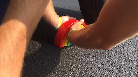 EXPERIMENT: CAR VS TOY STACKING RAINBOW