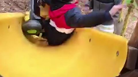 Boy Tries to Go Down a Slide in Tricycle and Fails Spectacularly