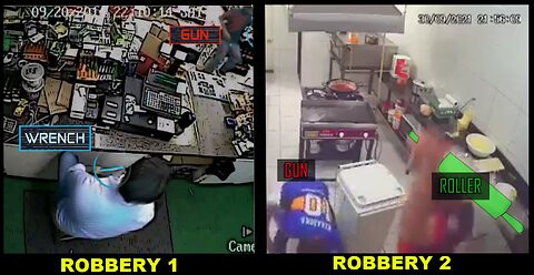 2 robberies + 2 reactions | clerk strikes robber with pizza roller | Real Violence For Knowledge
