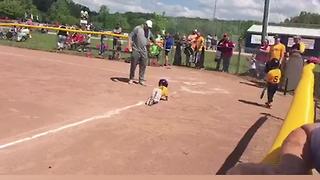 Little Boy Crawls Into Home Plate in T-ball