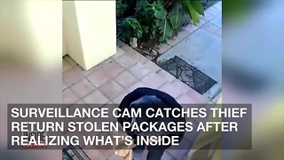 Surveillance Cam Catches Thief Return Stolen Packages after Realizing What’s Inside