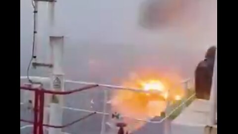 Houthi Sea Drone Kamikaze Speedboat Heading For Container Ship Blows Up After Crew Shoots It!