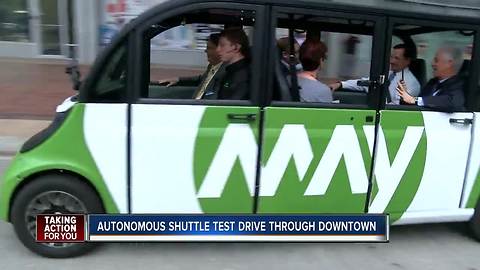 Autonomous vehicle on display Tuesday in downtown Tampa