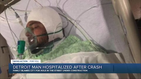 Family blames city for hole in street as Detroit man is hospitalized after crash