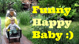 Happy, baby enjoy fast driving in DIY cart