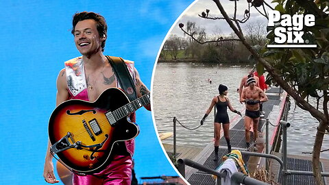 Shirtless Harry Styles goes for ice-cold swim with girlfriend Taylor Russell in London