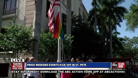 Mayor Kriseman raises the rainbow flag at City Hall in honor of St. Pete Pride Weekend