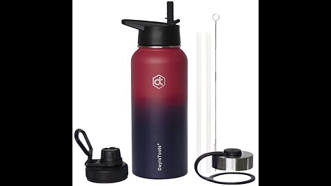 DayisTools 32 oz Insulated Water Bottle with Straw & 3 Lids, 32oz Stainless Steel Thermo Mug, M...