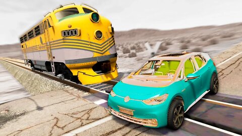 Train VS Volkswagen ID3 – BeamNG Drive