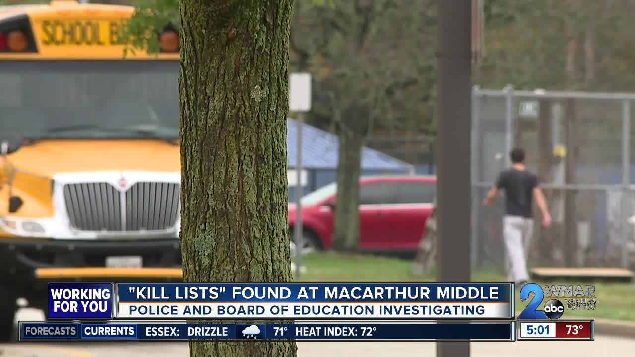 "Kill Lists" found at Anne Arundel County middle school