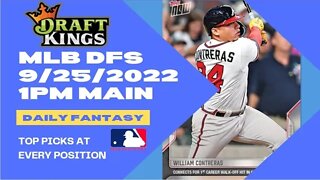 Dreams Top Picks for MLB DFS Today Main Slate 9/25/2022 Daily Fantasy Sports Strategy DraftKings