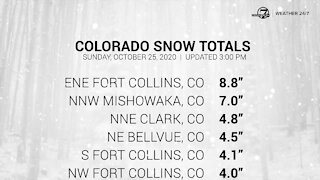 Colorado snow totals as of early Sunday afternoon