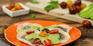 Mushroom Ravioli with Avocado Pesto