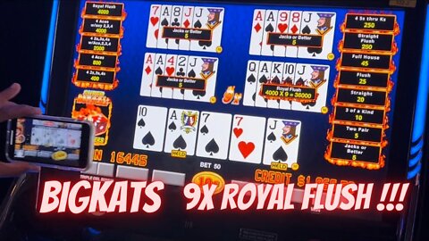 Bigkats SUPER HOT ROLL 9X ROYAL FLUSH jackpot hand pay $3600 !!