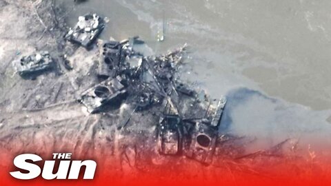 Russian tank graved yard after 52 vechicles blown up in one battle as putin forced in to retreat