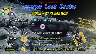 Destiny 2 Legend Lost Sector: Moon - K1 Revelation on my Solar Hunter 11-21-23