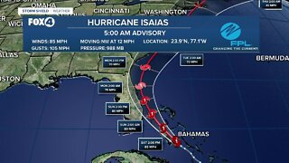Hurricane Isaias strengthens a bit as it moves toward Florida's east coast