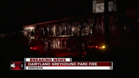 Old Dairyland Greyhound Park on fire in Kenosha