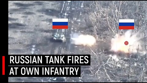 Russian Tank Tragets Own Infantry From Up Close In Ukraine