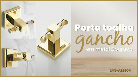 Porta Toalha Gancho em Metal Dourado e Acabamento Quadrado - Lenharo Mega Store - Mod. LMS-AB8904G