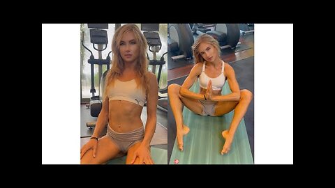 WORKOUT GIRL STRETCHING IN THE GYM (Yoga instructor)