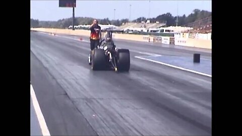 Tin Indian Performance Pontiac dragster Q16 E3 wheels up and out of control 2012 Tripower Nats