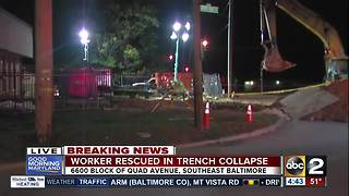 Construction worker rescued from trench collapse in SE Baltimore