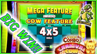 MOOOO!!! BIG WIN BONUS 1ST TIME PLAYING! Coin Combo Carnival Cow Slot! 100X EPIC BONUS!