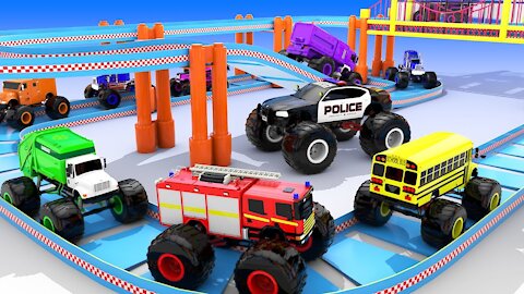 Monster Street Vehicles Coloring with Color Balls Parking Street Vehicles Cars Gameplay