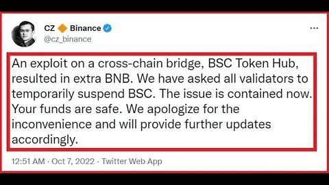 BSC Cross Chain Exploit, trading halt, current situation!!!