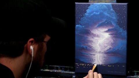 Acrylic Landscape Painting of a Lightning Storm - Time Lapse - Artist Timothy Stanford