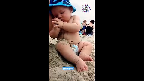 Funny baby reaction on the beach || #shorts