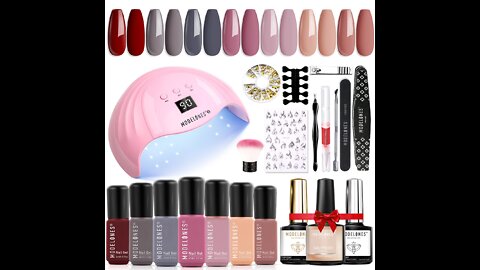 Modelones Gel Nail Polish Kit with U V Light 48W Nail Dryer 7 Nude Colors Gel Nail Polish Set,