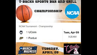 T-Backs Sports Bar and Grill Sports Schedule and free beer/soda for Tuesday April 09, 2024