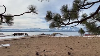 Nevada beach at Lake Tahoe, in early winter.