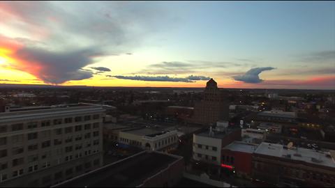 Drone footage illuminates vivid sunset in Washington town