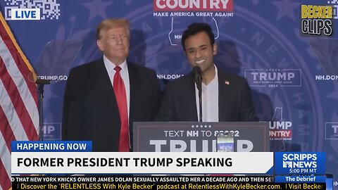 Vivek Ramaswamy endorses Trump at a New Hampshire campaign event.